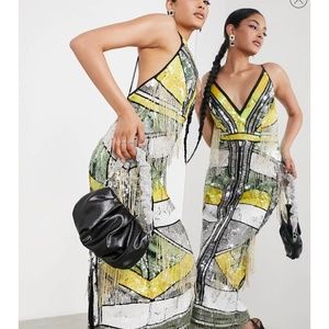 EDITION Sequin Fringe Maxi Dress ASOS DESIGN